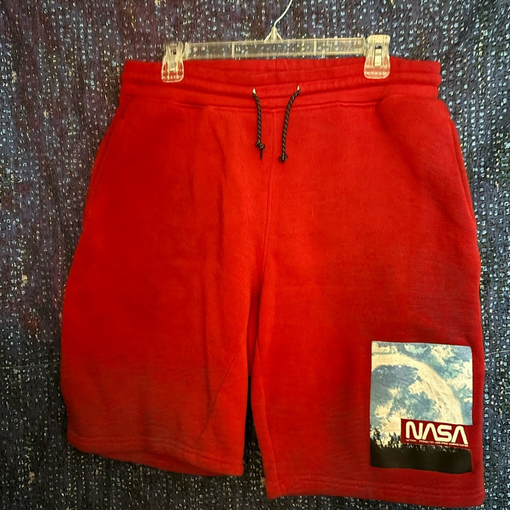 NASA Men's Red Athletic Sweat Shorts with Patch Detail